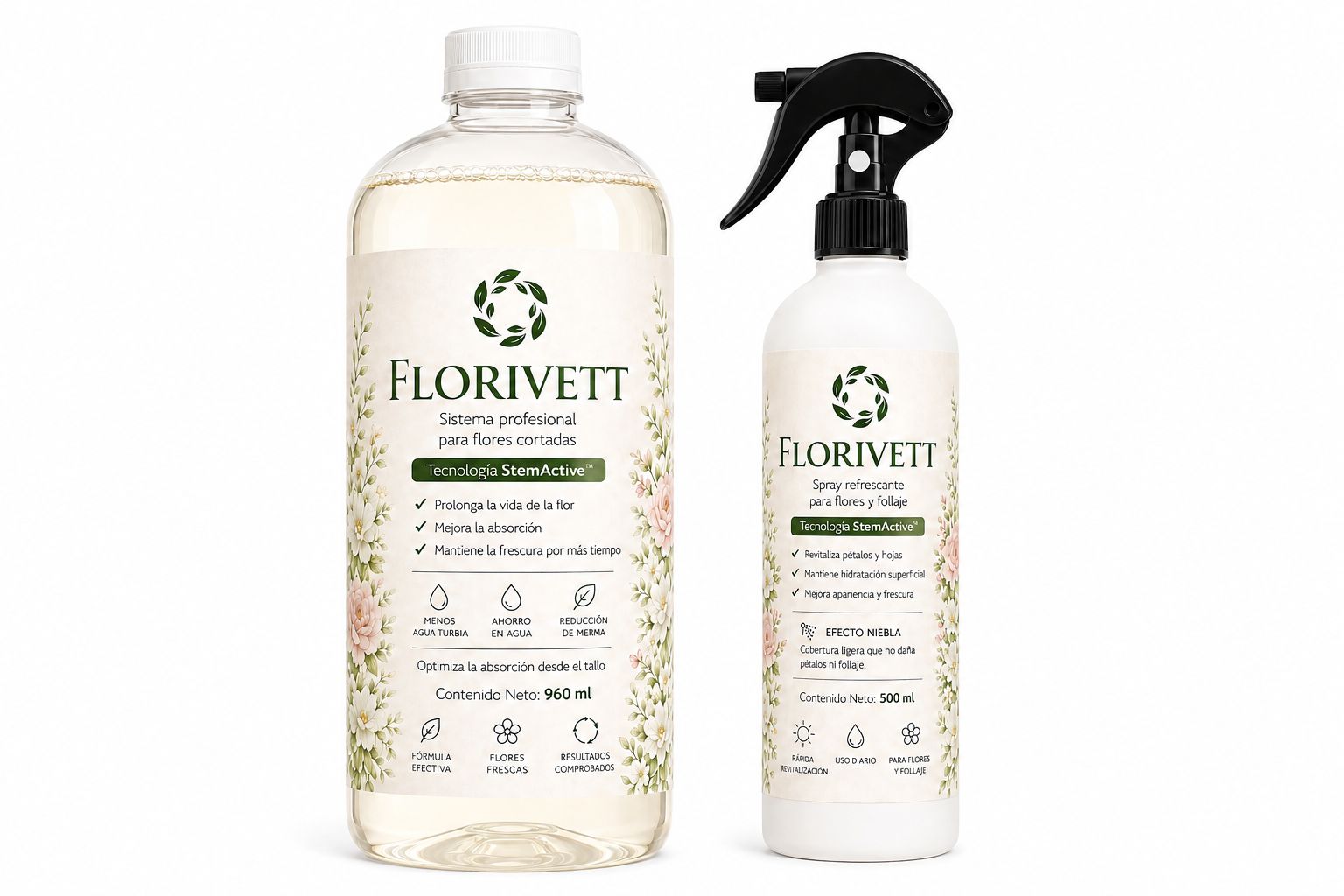 Kit Profesional de Cuidado Floral (Suero 960 ml + Spray 500 ml)